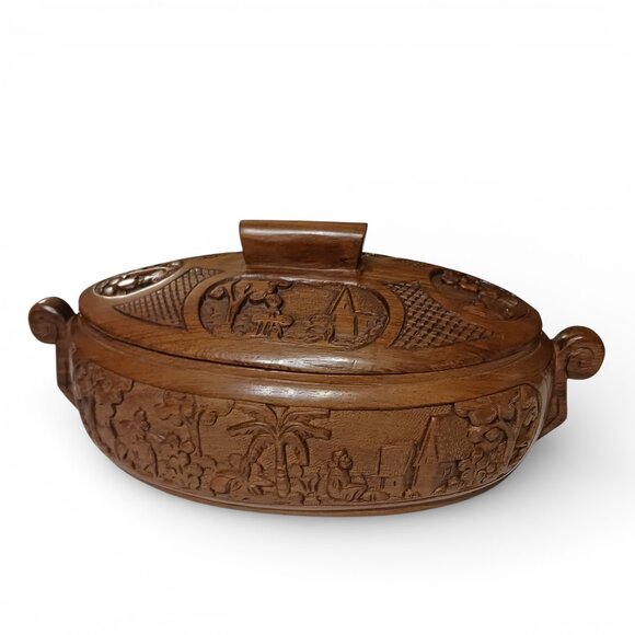 Vintage Madagascar Carved Wood Dish Tribal Handcrafted Decorative Art Piece - Picture 5 of 16